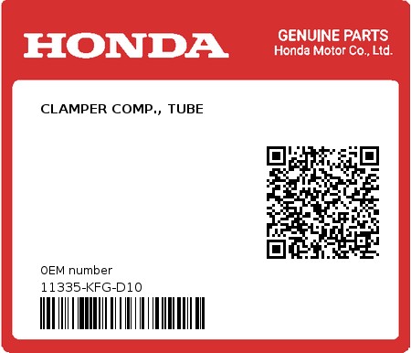 Product image: Honda - 11335-KFG-D10 - CLAMPER COMP., TUBE 