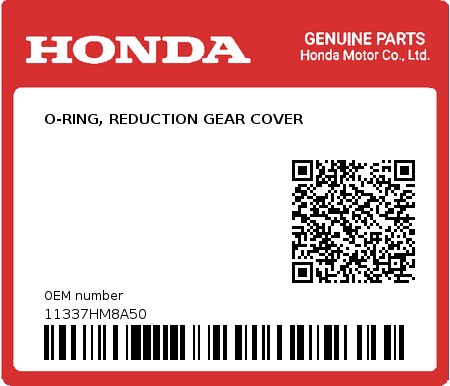 Product image: Honda - 11337HM8A50 - O-RING, REDUCTION GEAR COVER  0