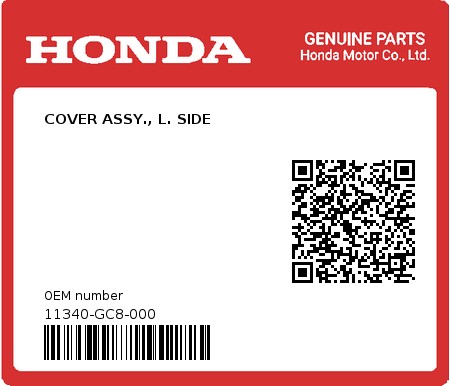 Product image: Honda - 11340-GC8-000 - COVER ASSY., L. SIDE 