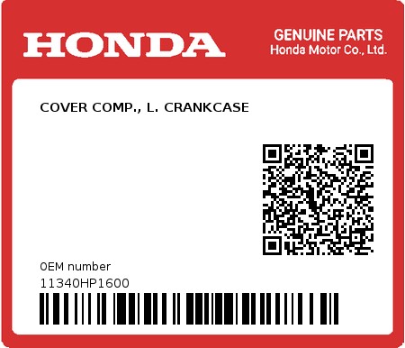 Product image: Honda - 11340HP1600 - COVER COMP., L. CRANKCASE  0
