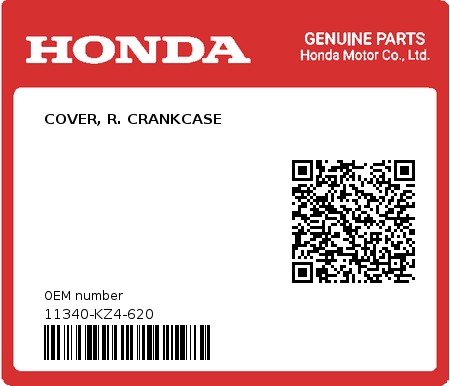 Product image: Honda - 11340-KZ4-620 - COVER, R. CRANKCASE  0