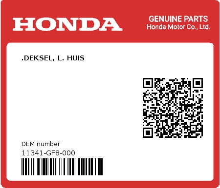 Product image: Honda - 11341-GF8-000 - .DEKSEL, L. HUIS  0