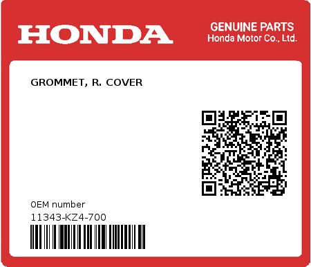 Product image: Honda - 11343-KZ4-700 - GROMMET, R. COVER 