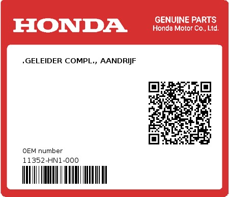 Product image: Honda - 11352-HN1-000 - .GELEIDER COMPL., AANDRIJF 