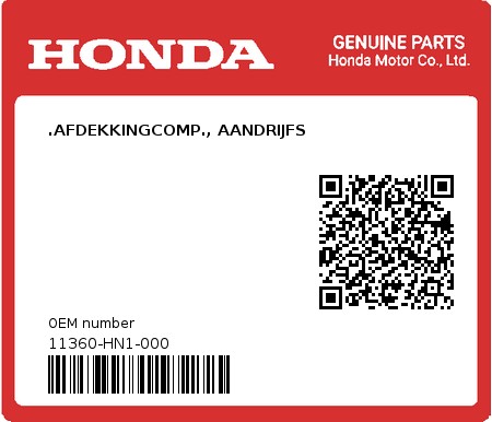 Product image: Honda - 11360-HN1-000 - .AFDEKKINGCOMP., AANDRIJFS 