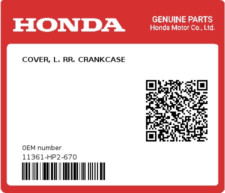 Product image: Honda - 11361-HP2-670 - COVER, L. RR. CRANKCASE  0