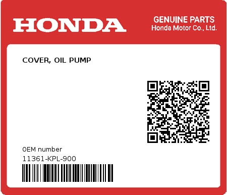 Product image: Honda - 11361-KPL-900 - COVER, OIL PUMP  0