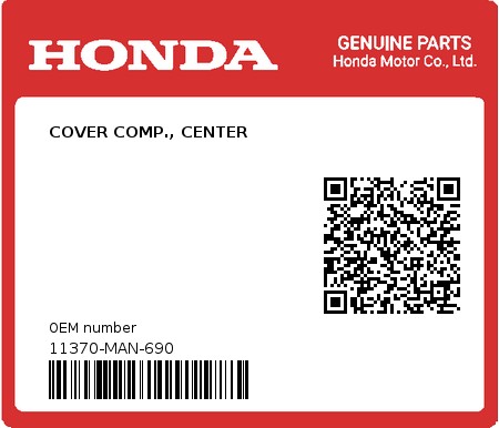 Product image: Honda - 11370-MAN-690 - COVER COMP., CENTER  0