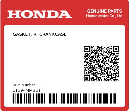 Product image: Honda - 11394MJPG51 - GASKET, R. CRANKCASE 