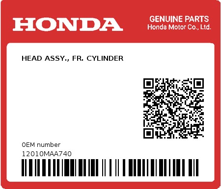 Product image: Honda - 12010MAA740 - HEAD ASSY., FR. CYLINDER  0