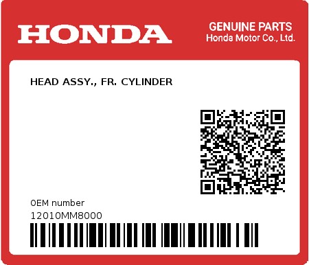 Product image: Honda - 12010MM8000 - HEAD ASSY., FR. CYLINDER  0
