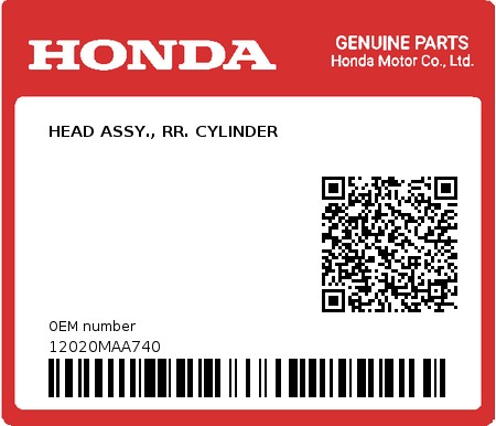 Product image: Honda - 12020MAA740 - HEAD ASSY., RR. CYLINDER  0