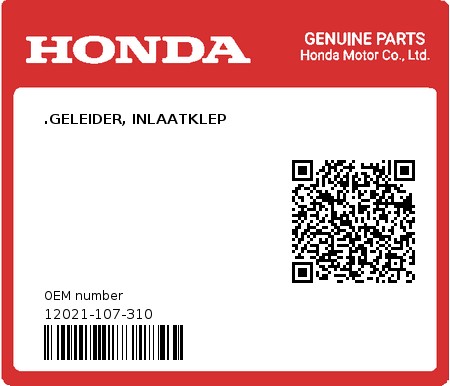 Product image: Honda - 12021-107-310 - .GELEIDER, INLAATKLEP 