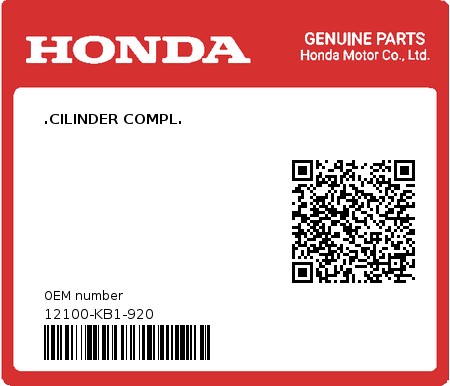 Product image: Honda - 12100-KB1-920 - .CILINDER COMPL.  0