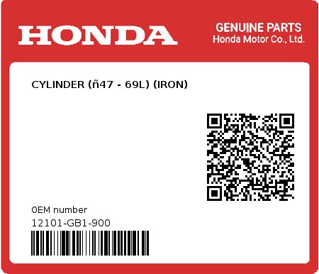 Product image: Honda - 12101-GB1-900 - CYLINDER (ñ47 - 69L) (IRON) 