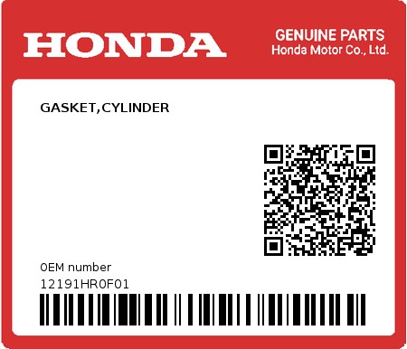 Product image: Honda - 12191HR0F01 - GASKET,CYLINDER  0