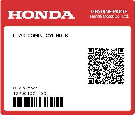 Product image: Honda - 12200-KC1-730 - HEAD COMP., CYLINDER 