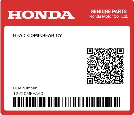 Product image: Honda - 12220MFEA40 - HEAD COMP,REAR CY 