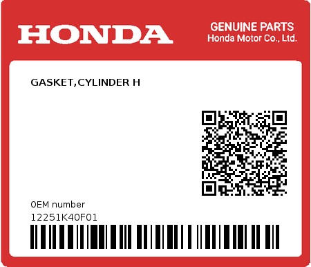 Product image: Honda - 12251K40F01 - GASKET,CYLINDER H 