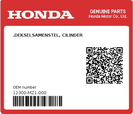 Product image: Honda - 12300-MZ1-000 - .DEKSELSAMENSTEL, CILINDER  0