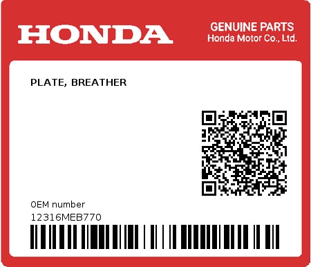 Product image: Honda - 12316MEB770 - PLATE, BREATHER  0
