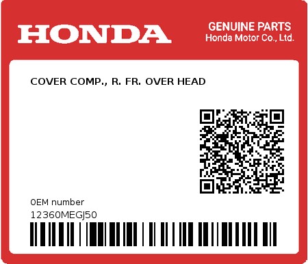 Product image: Honda - 12360MEGJ50 - COVER COMP., R. FR. OVER HEAD 