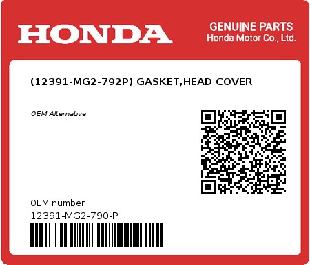 Product image: Honda - 12391-MG2-790-P - (12391-MG2-792P) GASKET,HEAD COVER  0