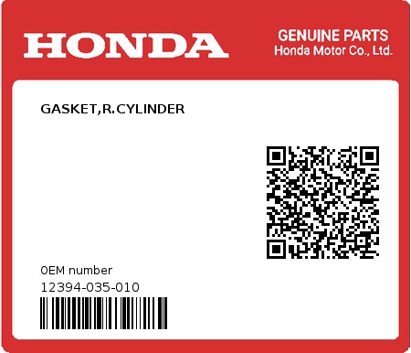 Product image: Honda - 12394-035-010 - GASKET,R.CYLINDER 