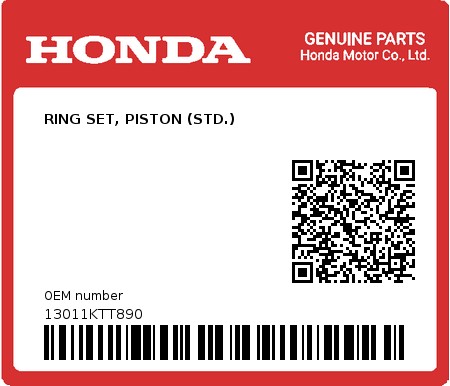 Product image: Honda - 13011KTT890 - RING SET, PISTON (STD.) 