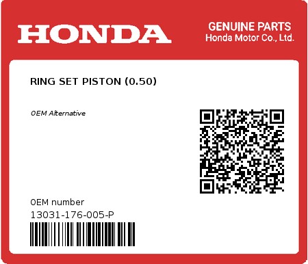 Product image: Honda - 13031-176-005-P - RING SET PISTON (0.50)  0