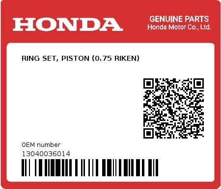 Product image: Honda - 13040036014 - RING SET, PISTON (0.75 RIKEN) 