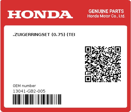 Product image: Honda - 13041-GB2-005 - .ZUIGERRINGSET (0.75) (TEI  0