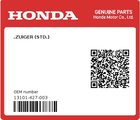 Product image: Honda - 13101-427-003 - .ZUIGER (STD.) 