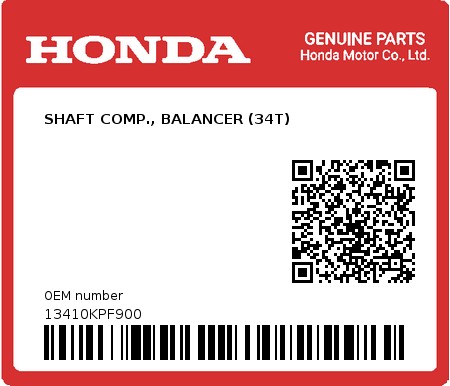Product image: Honda - 13410KPF900 - SHAFT COMP., BALANCER (34T)  0