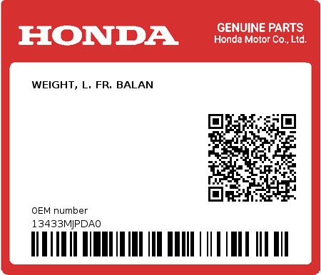 Product image: Honda - 13433MJPDA0 - WEIGHT, L. FR. BALAN 