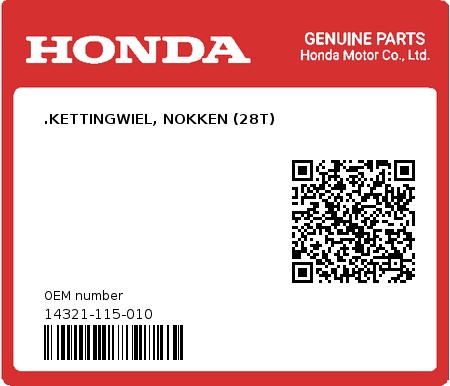 Product image: Honda - 14321-115-010 - .KETTINGWIEL, NOKKEN (28T)  0