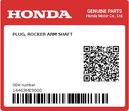 Product image: Honda - 14463ME9000 - PLUG, ROCKER ARM SHAFT  0