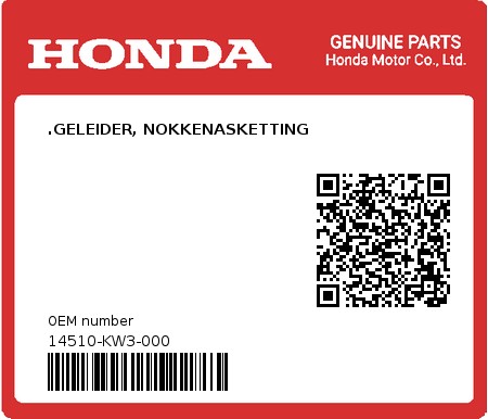 Product image: Honda - 14510-KW3-000 - .GELEIDER, NOKKENASKETTING 