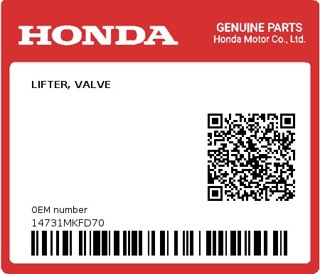 Product image: Honda - 14731MKFD70 - LIFTER, VALVE  0