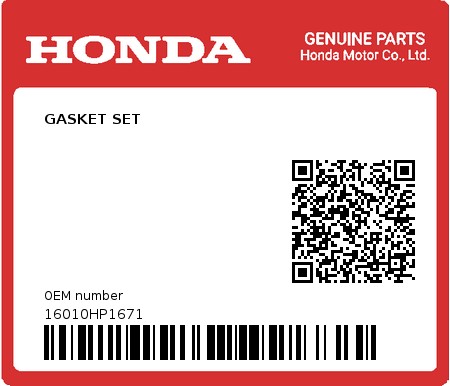 Product image: Honda - 16010HP1671 - GASKET SET 