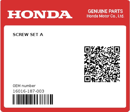 Product image: Honda - 16016-187-003 - SCREW SET A  0