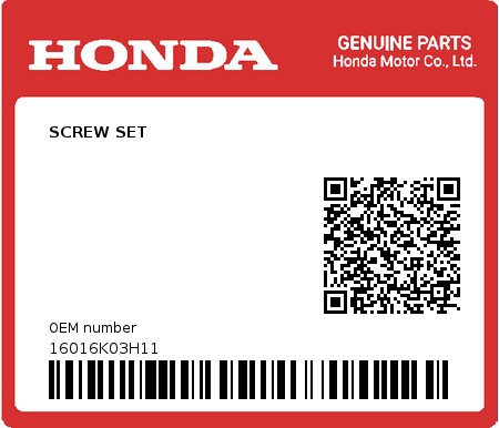 Product image: Honda - 16016K03H11 - SCREW SET  0