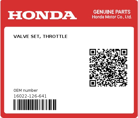 Product image: Honda - 16022-126-641 - VALVE SET, THROTTLE  0