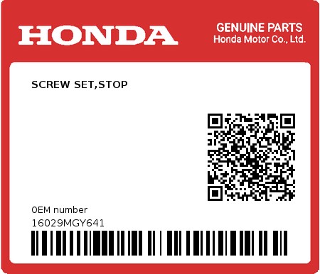 Product image: Honda - 16029MGY641 - SCREW SET,STOP  0