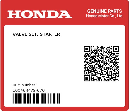 Product image: Honda - 16046-MV9-670 - VALVE SET, STARTER  0