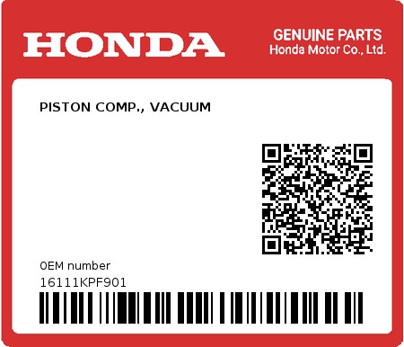 Product image: Honda - 16111KPF901 - PISTON COMP., VACUUM 