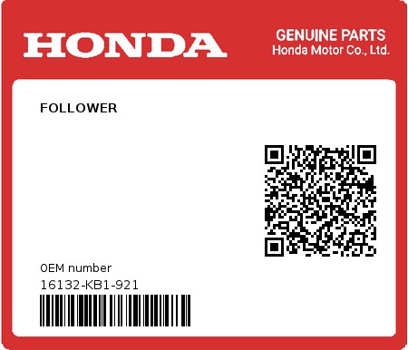 Product image: Honda - 16132-KB1-921 - FOLLOWER  0