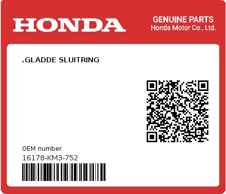 Product image: Honda - 16178-KM3-752 - .GLADDE SLUITRING  0