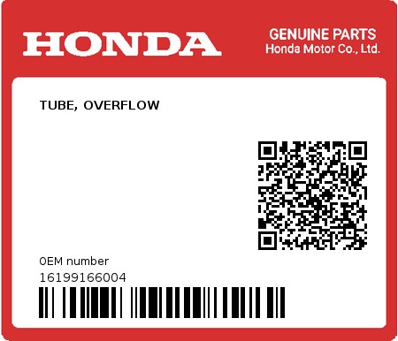Product image: Honda - 16199166004 - TUBE, OVERFLOW  0