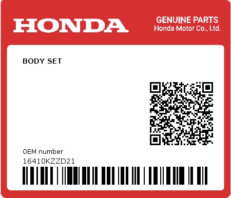 Product image: Honda - 16410KZZD21 - BODY SET 